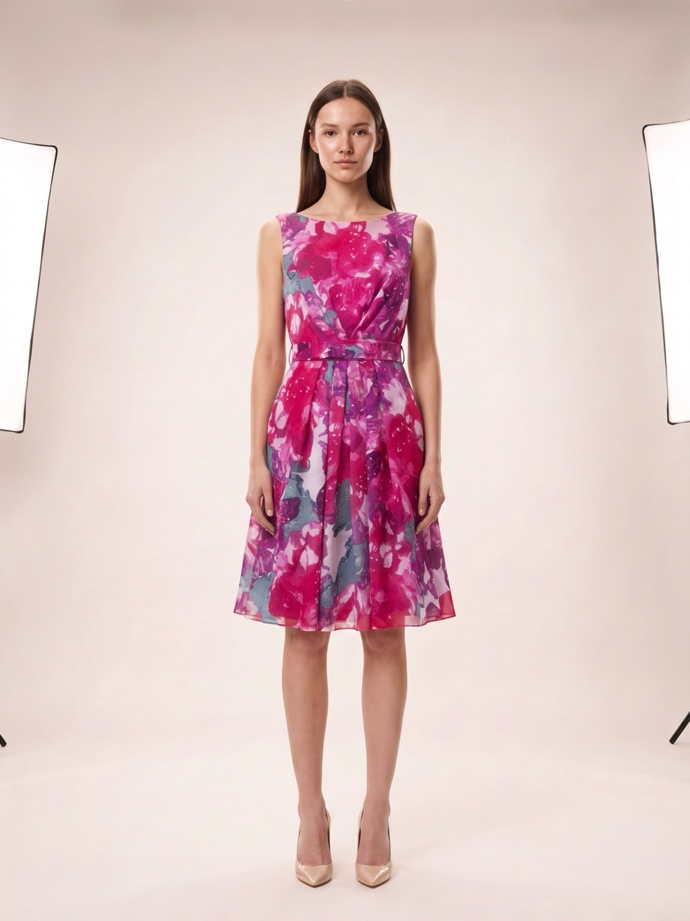 $468 Kay Unger Silk Vivid Space Color Explosion Couture Dress